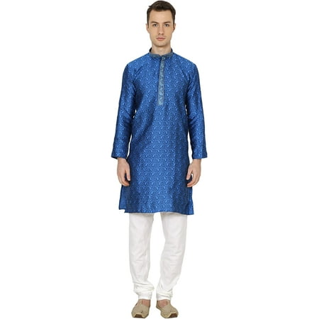 Royal Men s Jacqaurd Silk Embroidered Kurta Pyjama Set (42 Royal Blue)
