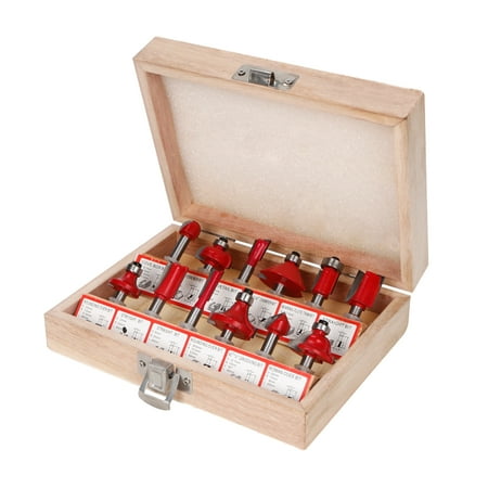 Farfi 12Pcs/Set 1/4 inch 1/2 inch 8mm Shank Wood Milling Cutter Kit with Wooden Box