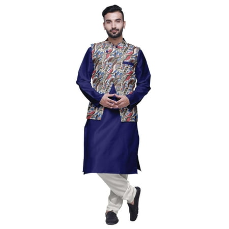 

Atasi Men Mandarin Collar Solid Kurta Churidar Pajama & Printed Nehru Jacket Set