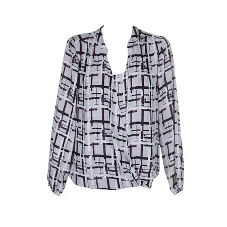 Alfani Grey Purple Long-Sleeve Printed Surplice Tunic 4