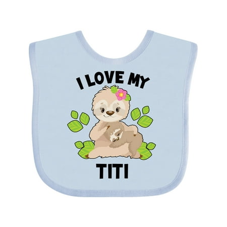 Inktastic Cute Sloth I Love My Titi with Green Leaves Gift Baby Boy or Baby Girl Bib