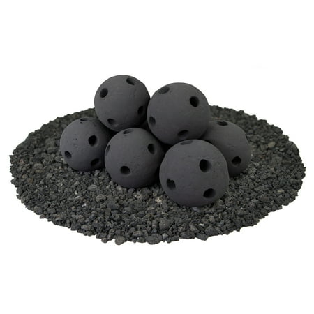 Midnight Black, Hollow Ceramic Fire Balls | 5" Set of 8