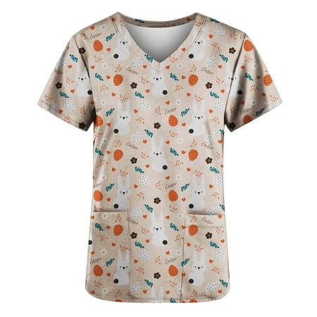 Womens Easter Scrub Tops Trendy V Neck Easter Bunny Print Eggs Graphic Work Office T Shirt Tee for Teen Girls
Womens Easter Scrub Tops Trendy V Neck Easter Bunny Print Eggs Graphic Work Office T Shirt Tee for Teen Girls