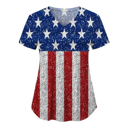 Women Summer Independence Day Printed Care V-Neck Scrubs Top Uniform Nurses Clothing Workwear Ladies Clothing
Women Summer Independence Day Printed Care V-Neck Scrubs Top Uniform Nurses Clothing Workwear Ladies Clothing