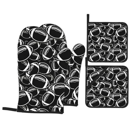 Oven Mitts and Pot Holders Sets 4 pcs - black American football Rugby cool Heat Resistant Silicone Oven Gloves with Non-Slip Silicone Surface and hot pads for kitchen Baking Cooking BBQ
Oven Mitts and Pot Holders Sets 4 pcs - black American football Rugby cool Heat Resistant Silicone Oven Gloves with Non-Slip Silicone Surface and hot pads for kitchen Baking Cooking BBQ