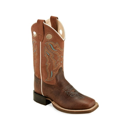 Old West Brown Children Boys Leather Cowboy Boots 10D