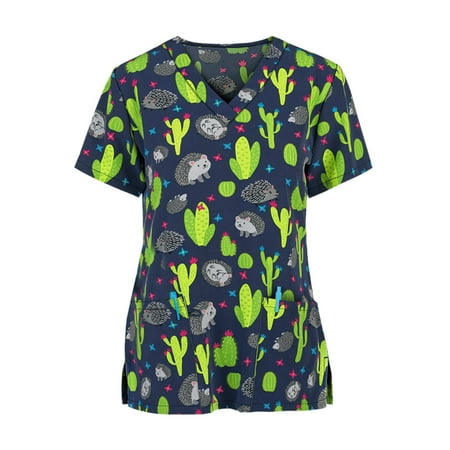 QAZXD Womens V-Neck Female Medical Summer Scrub Top L