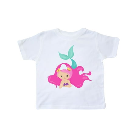 Inktastic Cute Mermaid Pink Hair Green Tail Gift Toddler Toddler Girl T-Shirt