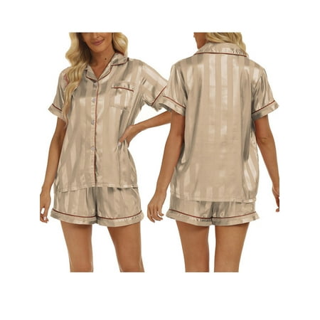 Tsseiatte Women’s 2 Piece Pajamas Set Classic Striped Print Short Sleeve Button Up Shirt Shorts Set
Tsseiatte Women’s 2 Piece Pajamas Set Classic Striped Print Short Sleeve Button Up Shirt Shorts Set