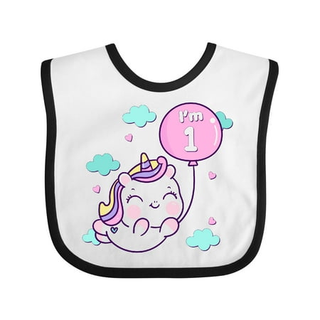 Inktastic 1st Birthday Unicorn Balloon Gift Baby Boy or Baby Girl Bib