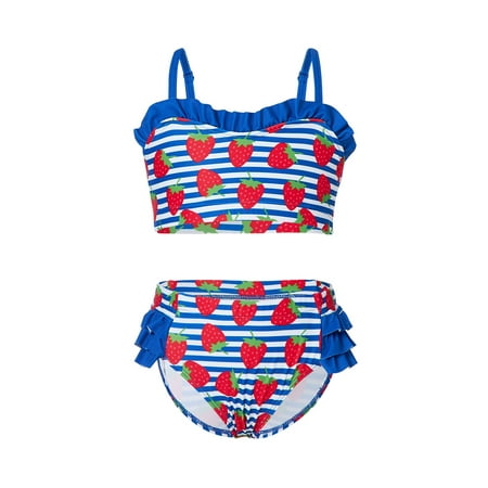 

Gubotare Girls Summer Cute Crisscross Back Leopard Floral Print Two-Piece Swimsuit Size 16 Girls Bathing Suits Blue 5-6 Years