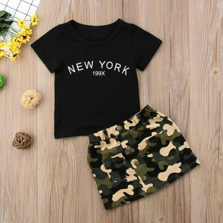 Bullpiano Toddler Baby Girls Camouflage Outfit Black Letter Tops T-Shirt + Skirt Dress Shorts Summer Two Piece Clothes Set
Bullpiano Toddler Baby Girls Camouflage Outfit Black Letter Tops T-Shirt + Skirt Dress Shorts Summer Two Piece Clothes Set