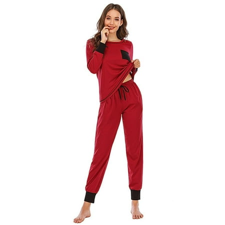 Women Autumn Winter Homewear Stripe Splicing Sleepwear Long-sleeved Round Neck T shirt with Pants Leisure Pajamas 2-Piece Nighty
Women Autumn Winter Homewear Stripe Splicing Sleepwear Long-sleeved Round Neck T shirt with Pants Leisure Pajamas 2-Piece Nighty