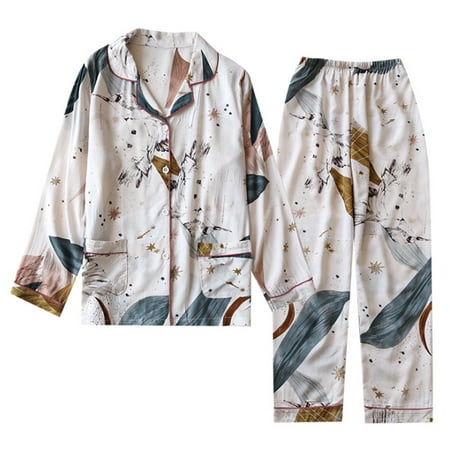 Dasbsug Women Summer Patterned Pajamas Set Long Sleeve Button Tops Pants Thin Loungewear
Dasbsug Women Summer Patterned Pajamas Set Long Sleeve Button Tops Pants Thin Loungewear