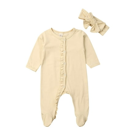 Newborn Baby Girls Boys Ruffle Footie Romper Button Long Sleeve Onesie Jumpsuit Sleeper with Headband Pajamas Outfits
Newborn Baby Girls Boys Ruffle Footie Romper Button Long Sleeve Onesie Jumpsuit Sleeper with Headband Pajamas Outfits