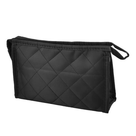 Check Pattern Zipper Makeup Black Cosmetic Bag for Women