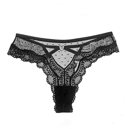 WZHKSN Womens Lace Panty Black Comfortable Thongs 1-Pack