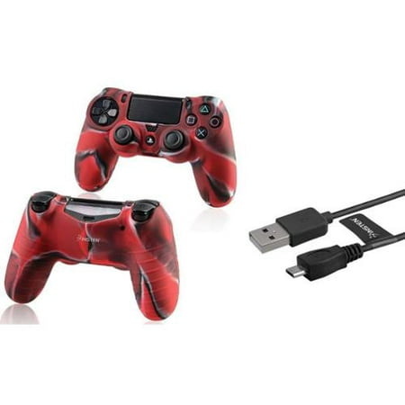 Insten Black 6FT Micro USB Data Cable Charger+Camouflage Navy Red Case Cover for Sony PS4 Playstation 4