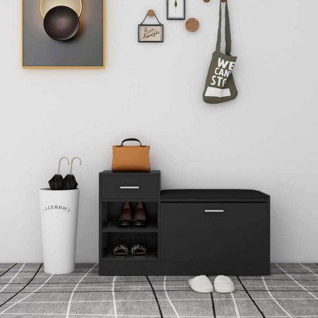 RTAJDOS Shoe Bench Black 37.2 X12.2 X22.4 Chipboard Durable And Stable