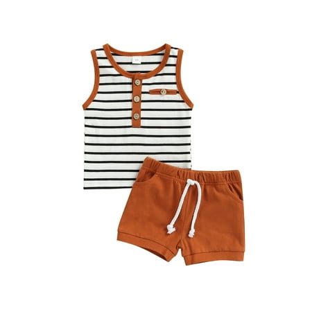 ZIYIXIN 2pcs Baby Boys Casual Clothes Sets Sleeveless Striped Printed Pocket Vest Tops+Elastic Shorts Clothing Brown 0-3 Months
ZIYIXIN 2pcs Baby Boys Casual Clothes Sets Sleeveless Striped Printed Pocket Vest Tops+Elastic Shorts Clothing Brown 0-3 Months