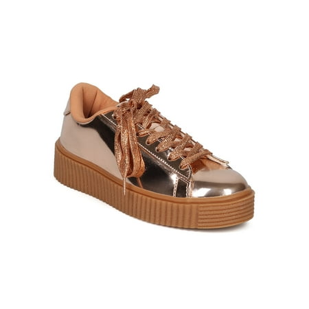 New Women Misbehave Leroy-1A Round Toe Lace Up Flatform Creeper Sneaker