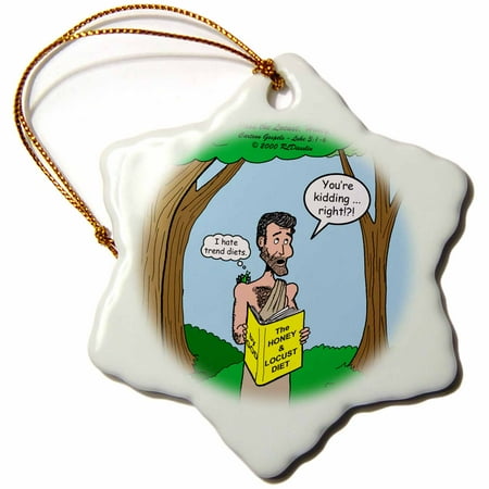 3dRose Luke 3-1-6 - Pass the Locust, Honey with John the Baptist and diet book, Snowflake Ornament, Porcelain, 3-inch