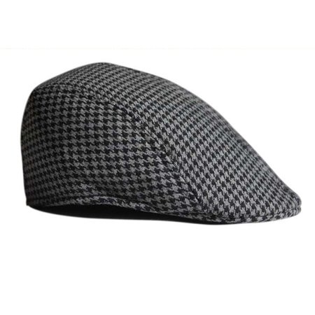Retro Kids Flat Driver Houndstooth Newsboy Cabbie Hat Grey