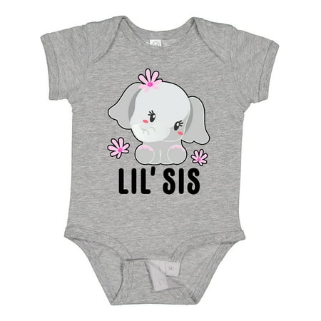 Inktastic Lil Sis with Cute Elephant with Flower Gift Baby Girl Bodysuit