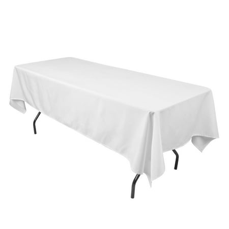 

Leading Linens 6 Pack 54 x 78 Inch Rectangle White Polyester Tablecloth Table Cover Stain and Wrinkle Resistant Washable for Dining Table Wedding Reception Banquet Party