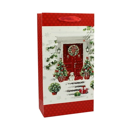 Red Door Printed Paper Two Bottle Wine Bag