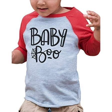 7 ate 9 Apparel Kid s Halloween Baby Boo Ghost Red Raglan