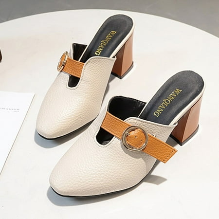 Yoslce Slippers for Women Fashion Women s Shoes Slip-on Waterproof Leisure Chunky High Heels Sandals