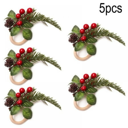 

10 Pieces Christmas Napkin Rings Holder Pine Cones Poinsettia Pumpkin Wooden Napkin Rings Decor for Christmas Thanksgiving Birthday Party Supplies