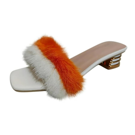 Kukoosong Heeled Sandals Womens Summer Fashion Colour Feather Slippers Square Head Chunky-heeled Sandals Slippers Womens Sandals Orange 35
Kukoosong Heeled Sandals Womens Summer Fashion Colour Feather Slippers Square Head Chunky-heeled Sandals Slippers Womens Sandals Orange 35