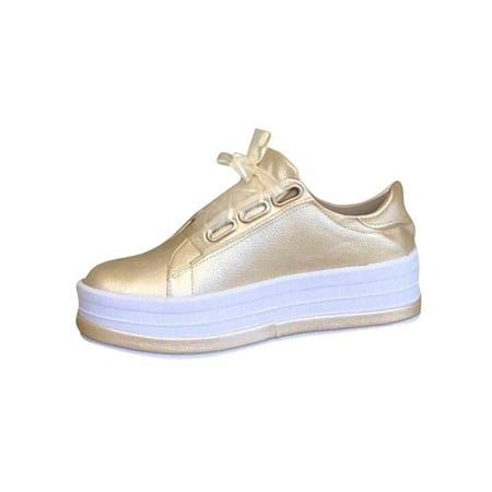 KBKYBUYZ Women Fashion Shoes Round Toe Thick Heels Lace-up Casual Lightweight Spring Casual Sneakers Women s Shoes Clearance