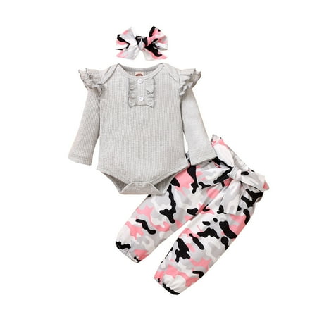 Newborn Baby Girl Clothes 3 Months Girls Fall Winter 3PCS Outfits Long Sleeve Romper Top Camouflage Pants Headband Set Gray
Newborn Baby Girl Clothes 3 Months Girls Fall Winter 3PCS Outfits Long Sleeve Romper Top Camouflage Pants Headband Set Gray