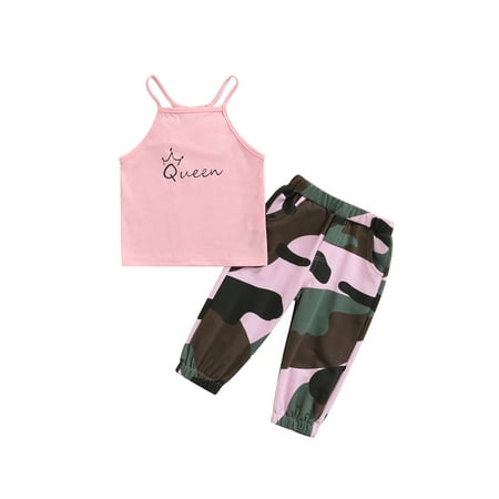 Toddler Baby Girl Off Shoulder Straps Queen Crop Tops Shirt Casual Camo Long Pants Outfit Set
Toddler Baby Girl Off Shoulder Straps Queen Crop Tops Shirt Casual Camo Long Pants Outfit Set