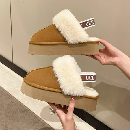 

2023 New Suede Women s Flat Shoes Winter Fashion Indoor Solid Colour uggs Fur Slippers Casual Short Boots Shaggy Chelsea Boots khaki 38