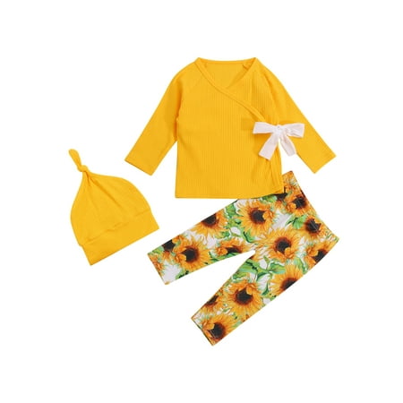 IZhansean 3Pcs Newborn Baby Boy Girl Fall Clothes Long Sleeve Wrap Front Rib Knit Tops + Floral Pants + Hat Set Yellow 3-6 Months
IZhansean 3Pcs Newborn Baby Boy Girl Fall Clothes Long Sleeve Wrap Front Rib Knit Tops + Floral Pants + Hat Set Yellow 3-6 Months