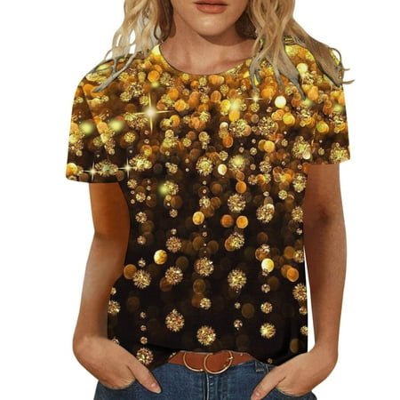 Scrub Tops for Women Summer Short Sleeve Round Neck Tee Flower Printed Shirts T Shirt Top