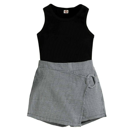 Kids Toddler Girls Dress Ribbed Sleeveless Solid Color Vest Tops Plaid Shorts Pants Summer Baby Lovely Cartoon Outfits Clothing Set
Kids Toddler Girls Dress Ribbed Sleeveless Solid Color Vest Tops Plaid Shorts Pants Summer Baby Lovely Cartoon Outfits Clothing Set