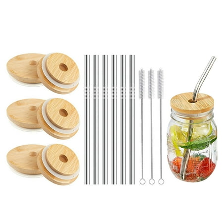 6Pcs Mason Jar Lids with Straw Hole | Regular Mason Jar Cup Lids | Reusable Bamboo Lids Mason Jar Tops with 6 Stainless Steel Straws & 3 Brush
6Pcs Mason Jar Lids with Straw Hole | Regular Mason Jar Cup Lids | Reusable Bamboo Lids Mason Jar Tops with 6 Stainless Steel Straws & 3 Brush
