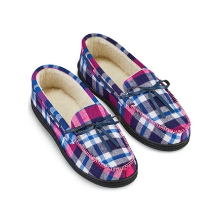 Collections Etc Women s Bright Plaid House Moccasin Slippers