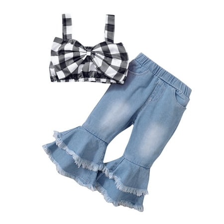 Baby Girls Outfits Sets Plaid Printed Bowknot Sleeveless Top Jeans Pants 2pcs Kids Children Spring Summer Cute Fashion Leisure Outwear Suit
Baby Girls Outfits Sets Plaid Printed Bowknot Sleeveless Top Jeans Pants 2pcs Kids Children Spring Summer Cute Fashion Leisure Outwear Suit