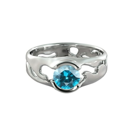 Blue Topaz 1 CT Ring 14K White Gold Unique Solitaire Designer