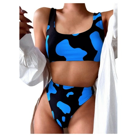 VKEKIEO Two-Piece Sets Swimsuit Sport Bra Style Push-Up Blue M