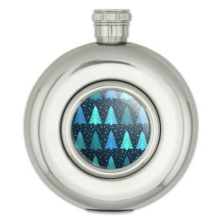 Snowy Christmas Trees Pattern Round Stainless Steel 5oz Hip Drink Flask