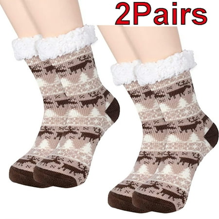 2Pairs Elk Winter Thick Warm Stockings Breathable Socks Brown