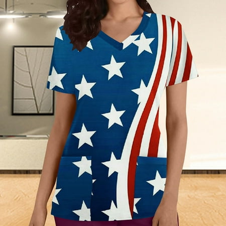 Gaecuw American Flag Scrub Tops Independence Day Summer Tops for Women Fashion Casual Solid Round Neck Short Sleeve with Pocketss Loose T Shirt Pullover Tops Patriotic Shirts for Women Patriotic Graph
Gaecuw American Flag Scrub Tops Independence Day Summer Tops for Women Fashion Casual Solid Round Neck Short Sleeve with Pocketss Loose T Shirt Pullover Tops Patriotic Shirts for Women Patriotic Graph