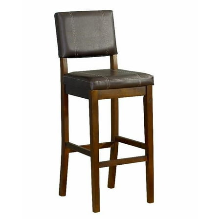 Benzara BM16599 Wooden Counter Stool with Leatherette Upholstered Seat & Back, Brown - 39 x 18 x 19 in.
